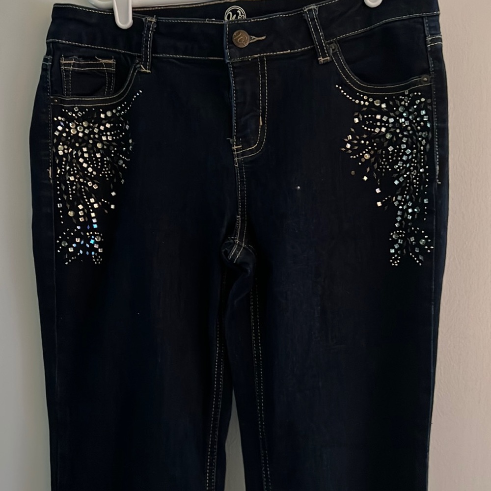 Rhinestone detail straight leg jeans.
